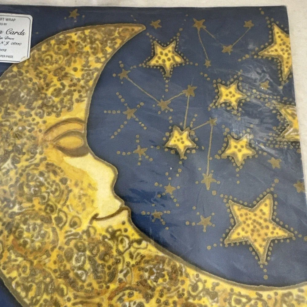 Vintage NOS Hartman Cards Celestial Moon Stars Gift Wrap Sheets 20x28